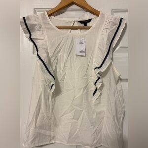 NWT Banana Republic White Blouse with Navy Trim